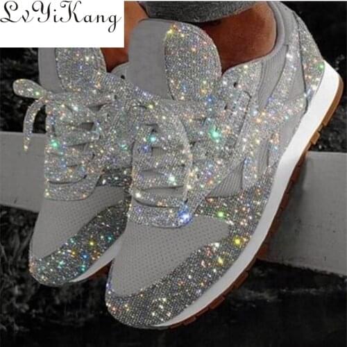 2020 New Casual Women Bling Sneakers Flat Ladies Vulcanized Shoes Female Height Increase Chunky Sneaker Running Sparkling Shoes