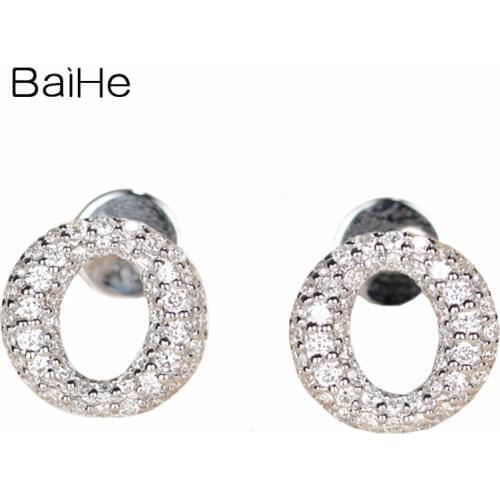 BAIHE Genuine Solid 14K White Gold 0.40ct H/SI Natural Diamonds Earrings Women Wedding Trendy Fine Jewelry Type 0 Stud Cерьги