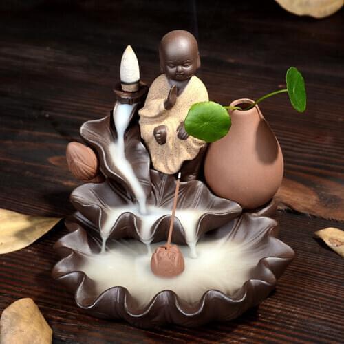 1Pcs Creative Meditation Monk Backflow Incense Cones Burner Home Decor Incense Stick Censer Purple Clay Use In Home Teahouse