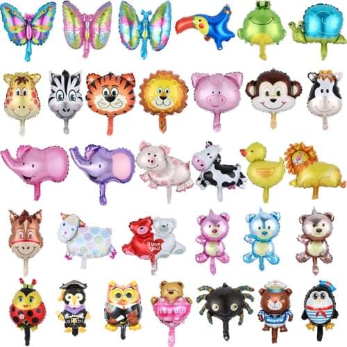 10pcs Mini Cartoon monkey Lion Tiger Giraffe animals head foil balloons baby shower birthday party decor Safari zoo Ballons toys