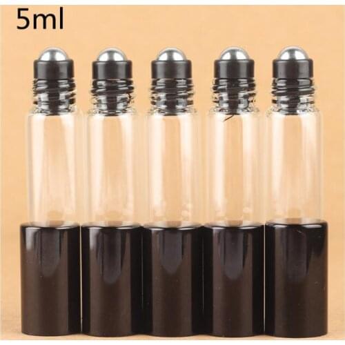 100pcs/lot 5ml Portable Clear Glass Roller ball Essential Oil Bottles Mist Container Travel Refillable Bottle Transparent