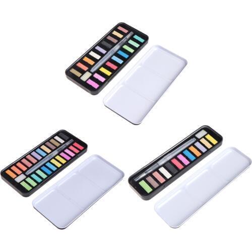 12/18/24 Solid Watercolor Paint Set Portable Drawing Brush Art Painting Supplies