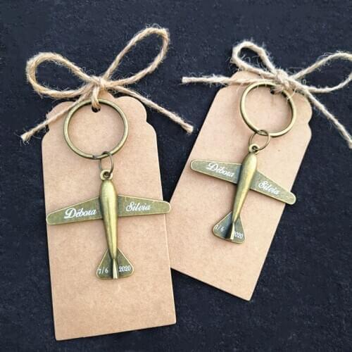 50pcs Personalized name date plane Keychain Birthday Gifts Vintage Airplane Key chain Wedding Gifts For Guests Wedding Souvenirs