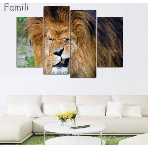 4 Piece Animals Lion Canvas Painting modern Hanging Art Lion King wall art for living room Abstract artwork painted on Canvas