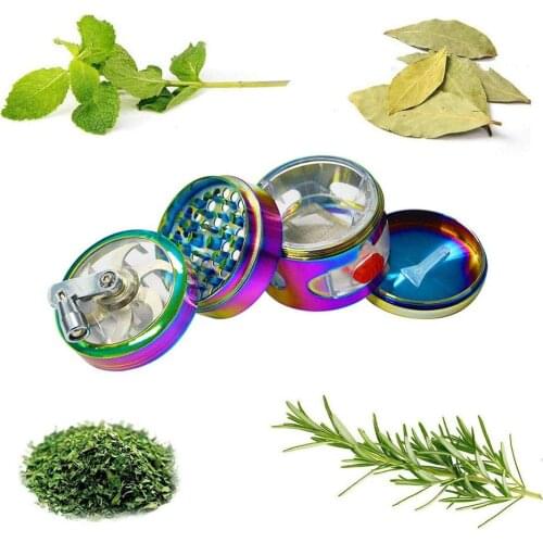 Metal Dazzle Colour 4 Layers Herb Grinder Smoke Crusher Herb Grinder Spice Grinder Hand Cranked Clear Top Grinder with Drawer