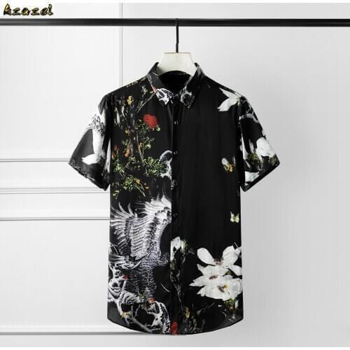 Azazel Men Shirt Luxury Digital Printing Short Sleeve Mens Dress Shirts Allover Printed Casual Shirts Tercel Slim Fit Shirts Man