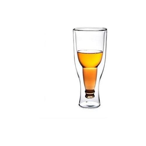 Free shipping 50pcs/lot Creative Beer Cup Durable Double Wall Glass Hopside Down Wholesale