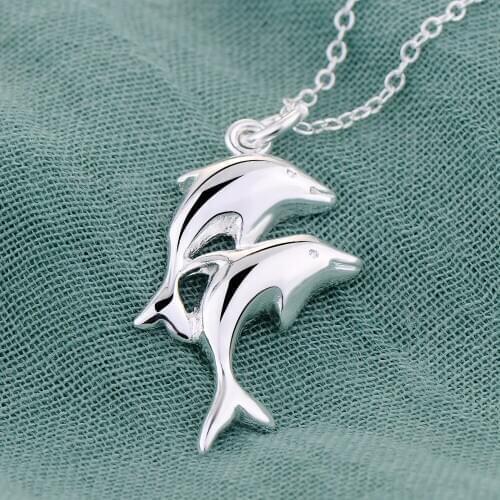 Two dolphins bright silver plated Necklace New Sale silver necklaces & pendants /RVJITJJJ PHFZJIML