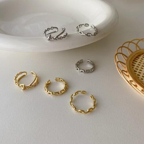 WTLTC 3 Designs Metal Hollow Chain Shaped Thumb Rings for Women Steampunk Open Finger Rings Minimalist Geometric Twisted Rings