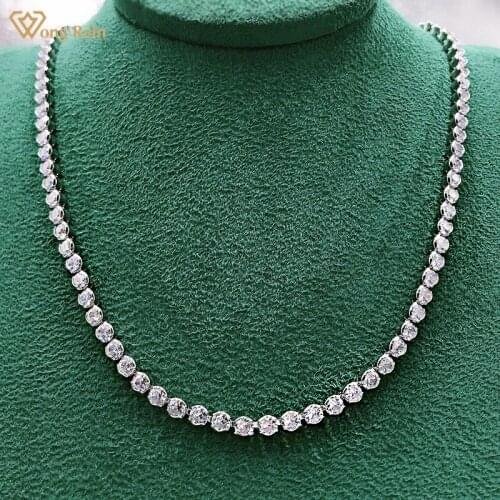 Wong Rain 100% 925 Sterling Silver Created Moissanite Gemstone Simple Unisex Basic Full Diamond Necklace Fine Jewelry Wholesale