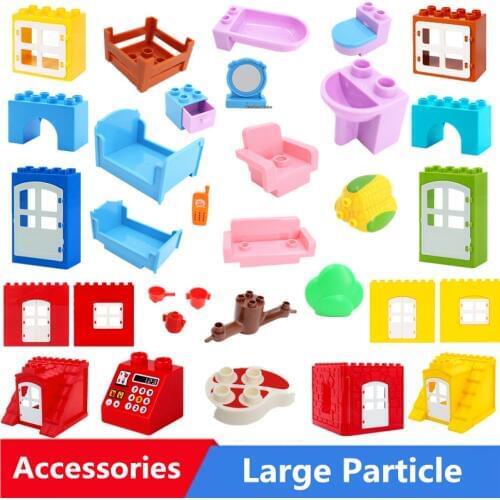 Diy Big Size Building Blocks Accessories House Furniture Sofa Bed Phone Compatible With Duploed Toys For Children kids Gift