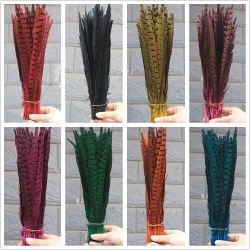 Pretty 10pcs 30-35cm Pheasant Feather Christmas wedding dance costumes hat earrings Diy Decorative materials Feather optional