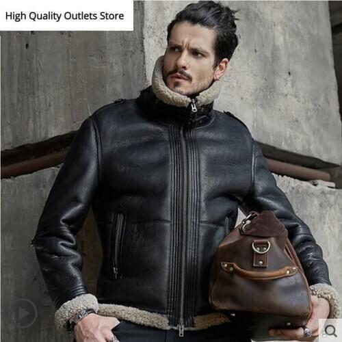 Men Sheepskin Shearling Jacket Mens Genuine Leather Jackets Thick Outerwear Motorcycle Jackets Fashion Short Winter Fur Coat