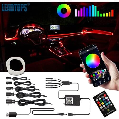 LEADTOPS Car Atmosphere Lights Neon Wire Strip Light RGB Multiple Modes App Sound Control Auto Interior Decorative Ambient Lamp