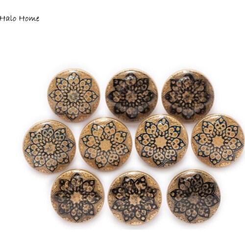 5pcs Retro Printing Round Flower Metal Shank Buttons Sewing Scrapbooking Home Clothing Replace Handmade Crafts Accessories Decor
