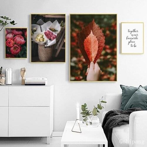 Nordic Style Modular Pictures Canvas Painting Simple Printed Peony Rose Phrase Home Decoration Wall Artwork Posters Living Room