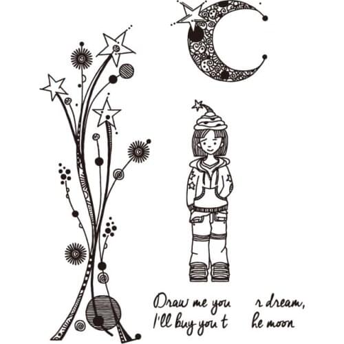 Moon girl Transparent Clear Silicone Stamp/Seal for DIY scrapbooking/photo album Decorative clear stamp A1440
