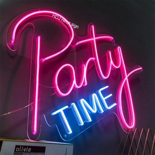Custom Neon Sign Party Time 12V 3D pink Led Flex Neon Sign Light Visual Artwork Bar Pub Club Wall Hanging Decoration Light