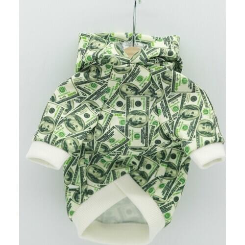 New Money Print French Bulldog Hoodies Dollars Dog Costumes Pug Sweater Chihuahua Costume XS-2XL Dropshipping A161