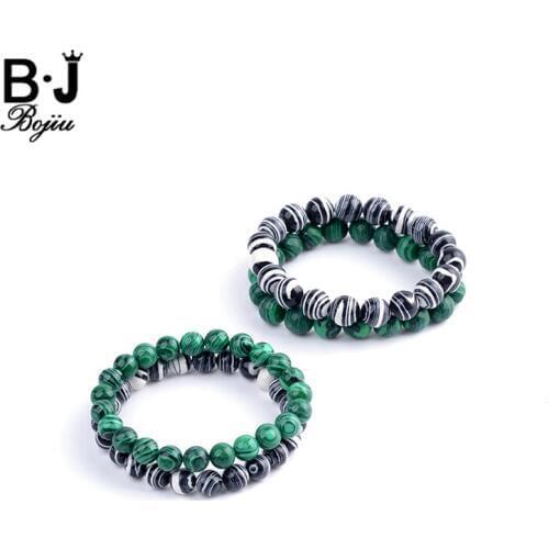 BOJIU New Bracelet For Women Classic Beaded Mixed Colored Casual Strand Bracelet Men 10mm 8mm Beads New Jewelry BC135