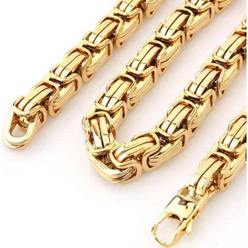 Granny Chic Popular Design Mens Jewelry Gold Color Stainless Steel Huge Heavy Wide Byzantine King Chain Necklace 15mm7"-40"