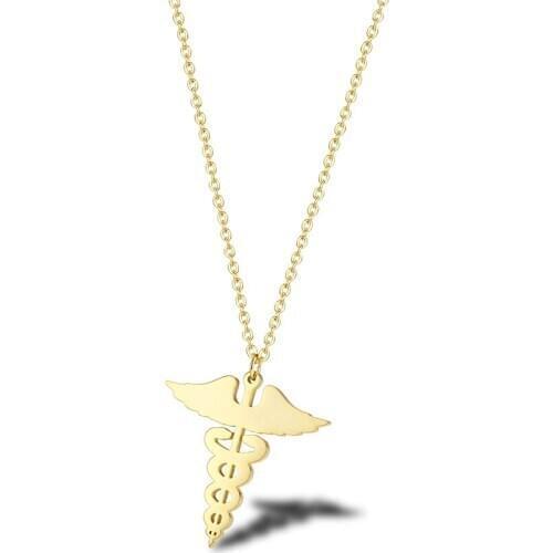 RIR Stainless Steel Golden Medical Caduceus Necklace Exquisite Medical Symbol Glamour Jewelry Necklace Send Nurse Doctor Gifts