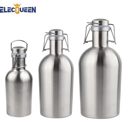 32OZ/64OZ Stainless Steel Beer Growler, Homebrew Portable Beer Barrel Secure Swing Top Lid Craft Beer Bottle Tight Airtight Seal