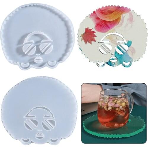 Coaster Crystal Epoxy Resin Mold Handmade DIY Glasses Girl Cup Mat Silicone Mold Home Ornaments Table Supplies Making