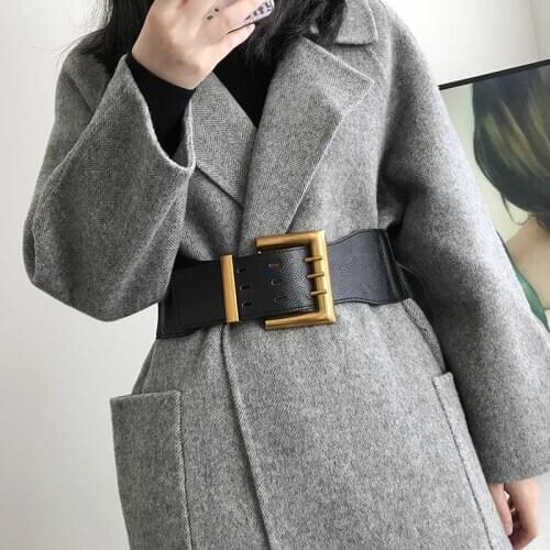 Fashion Pu Leather Wide Elastic Belt For Women High Quality Alloy Pin Buckle Waist Strap Female Coat Dress Sweater Decorative