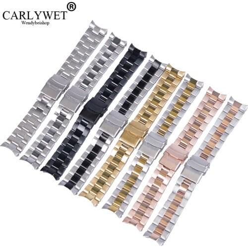 CARLYWET 22mm High Quality Stainless Steel Wrist Watch band Replacement Metal Watchband Bracelet Double Push Clasp For Seiko