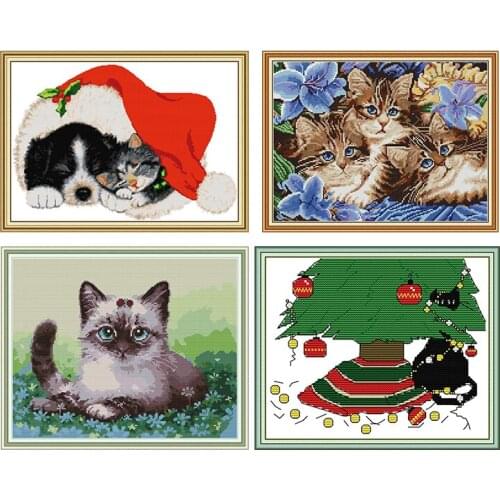 Christmas Puppy Stamped Cross Stitch Kits Embroidery Needlework Sets 14CT Christmas Gift DMC 11CT Printed Canvas Handmade Crafts