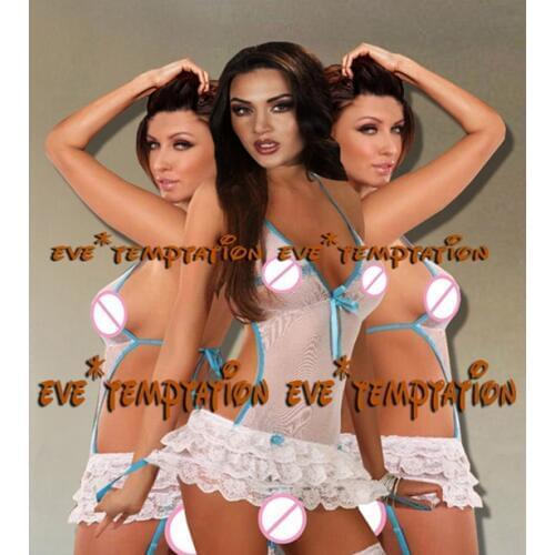 Sexy bianco voile organza Lingerie Babydoll Biancheria Intimo falbala Temptation adult garters layered Chemise+G-string A196