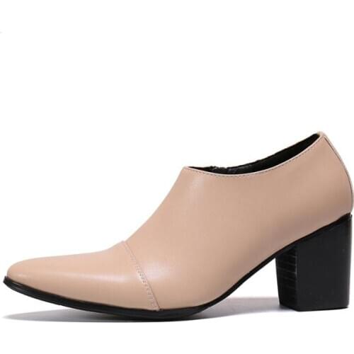 Spring Autumn High Heels Pointed Toe Zipper Casual Dress Shoes Men Height Increase Weddign Shoes Men Oxford Dance Party Shoes