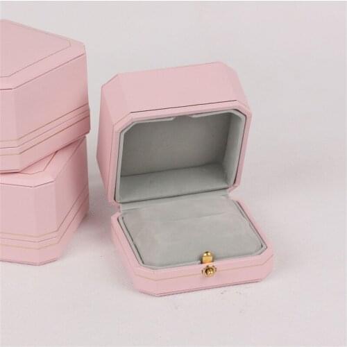 Top Grade Pink Single Ring Gift Box Wedding Double Ring Pendant Display Jewelry Box for Decoration