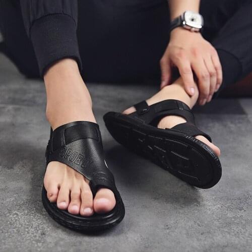 Slippers Leather Beach Flip Flops Man Slippers For Men Zapatos Transpirables Hombre Black Breathable Sneakers Rubber Sport