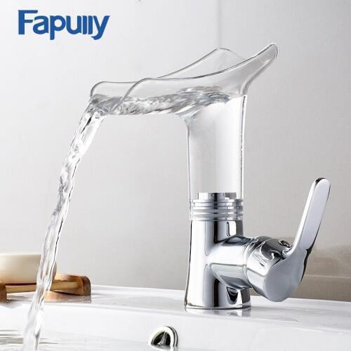 Basin Faucet Waterfall Bathroom Basin Mixer Tap Cold Hot Silver Chrome Single Handle Sink Deck Mounted Bath Torneiras 1007-22CD