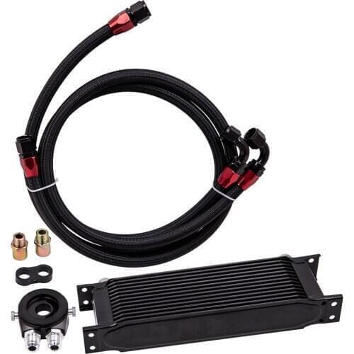 Universal 13-Row 10AN Engine Transmission Oil Cooler & Filter Adapter & Oil Line