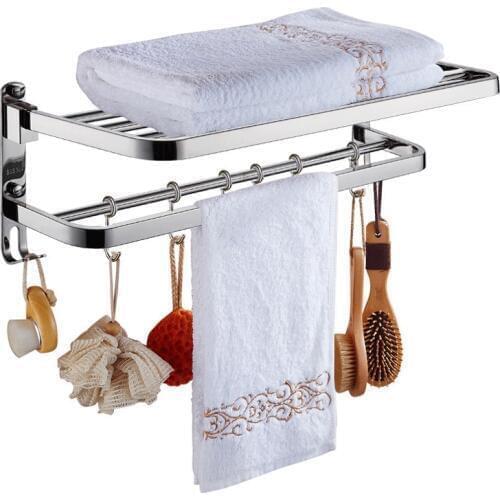 Bathroom Towel Racks 304 Stainless Steel Foldarble Bath Towel Holder Wall Mounted With Hooks Bath Hardware Bathroom Accessories