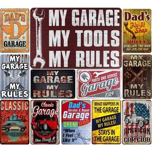 Vintage Metal Poster Shabby Chic Style My Garage My Tools My Rules Classic Service Repair for Garage Art Wall Bar Decoration