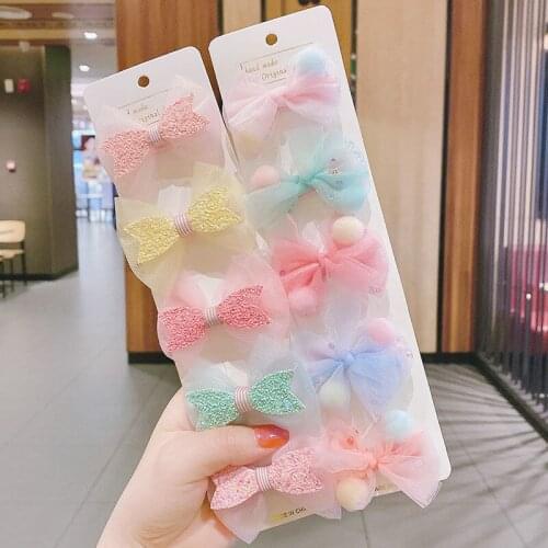 5 Pcs /set Childrens Princess Bow Mesh Yarn Hairpin Fabric Hairpin Hair Accessories for Girls Lovely Cartoon Headwear