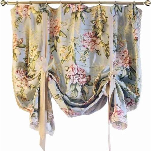 Palace style Baroque Light Blue Floral Adjustable Height Decorative Partition Curtain Door Curtain Balloon Curtain 90*190cm