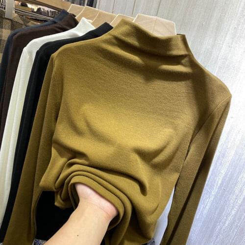 Womens Casual Spring Autumn Warm Turtleneck Long Sleeve T Shirt Streetwear Solid Color Slim T-shirt Ladies Bottoming Tees Top