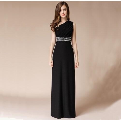 Party Dress Black Evening Dresses 2020 A-Line Long Prom Dress Pleat Charming One Shoulder Formal Gowns Vestido De Festa