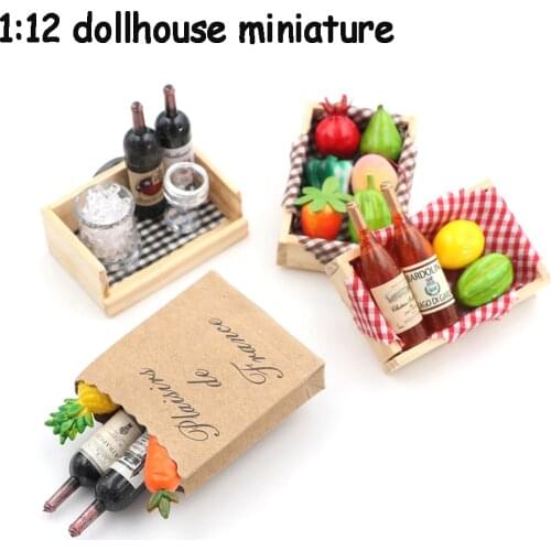 1Set 1:12 Doll House Mini Wine Bottles Fruit Box Candy Food Toy Model for Dollhouse Miniature Accessories Collectible Gift