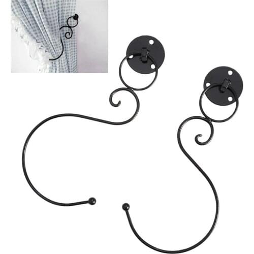 1 Pair European Style Wall Decorative Iron Curtain Holdbacks Hooks Drapery Tiebacks Curtain Tassel Holder (Black)