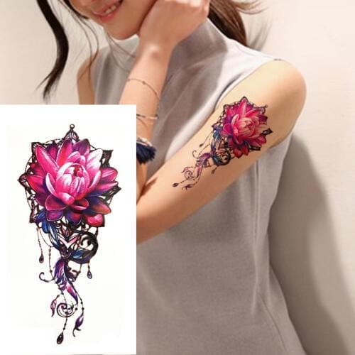 1PC Colorful Lotus temporary tattoos waterproof sexy women body art color fake tattoo on shoulder arm