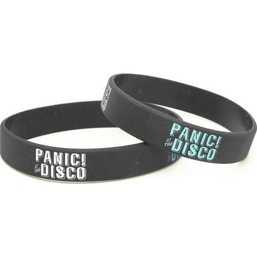 1PC Hot Sale Black Printed Panic at the Disco Silicone Wristband Music Letter Bracelet &Bangles for Music Lover Fans Gift SH316