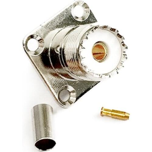 1PC UHF female RF coaxial cable connector crimping RG58, RG142, RG400, LMR195 4-hole panel installation nickel plating wholesale