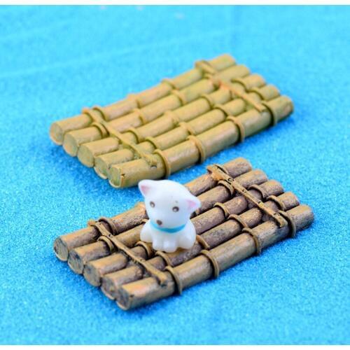 10PCS Bamboo Raft Boat Miniature Fairy Garden Home Houses Decoration Mini Craft Micro Landscaping Decor DIY Accessories