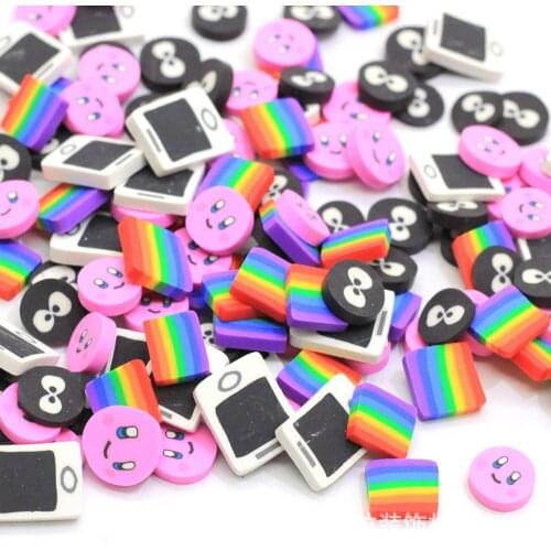 100g Mini Rainbow Cartoon Smiley Face Polymer Hot Clay Sprinkles for Crafts Simulation Phone Clay Slice DIY Making Phone Decor